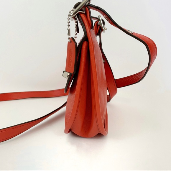 COACH Leather Crossbody Purse Mini Saddle Bag Red - Picture 6 of 8